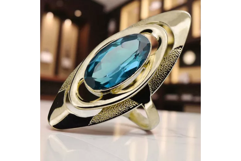 Ring Vintage style Aquamarine 14K Yellow gold vrc189y